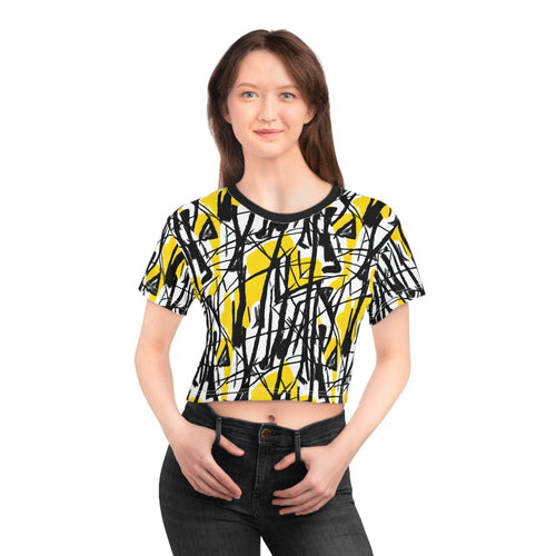 T-shirt court jaune et noir abstrait — Streetwear urbain graphique