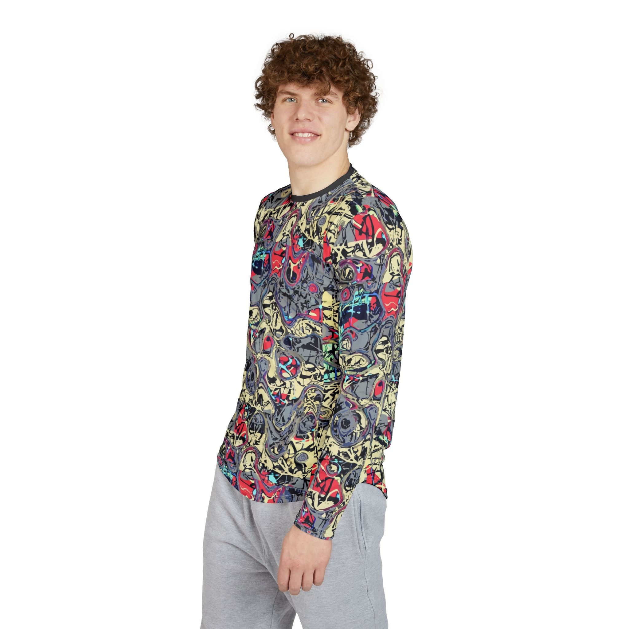 Men's Long Sleeve UV Shirt — "UPF 50+" Abstract Graffiti All-Over Print