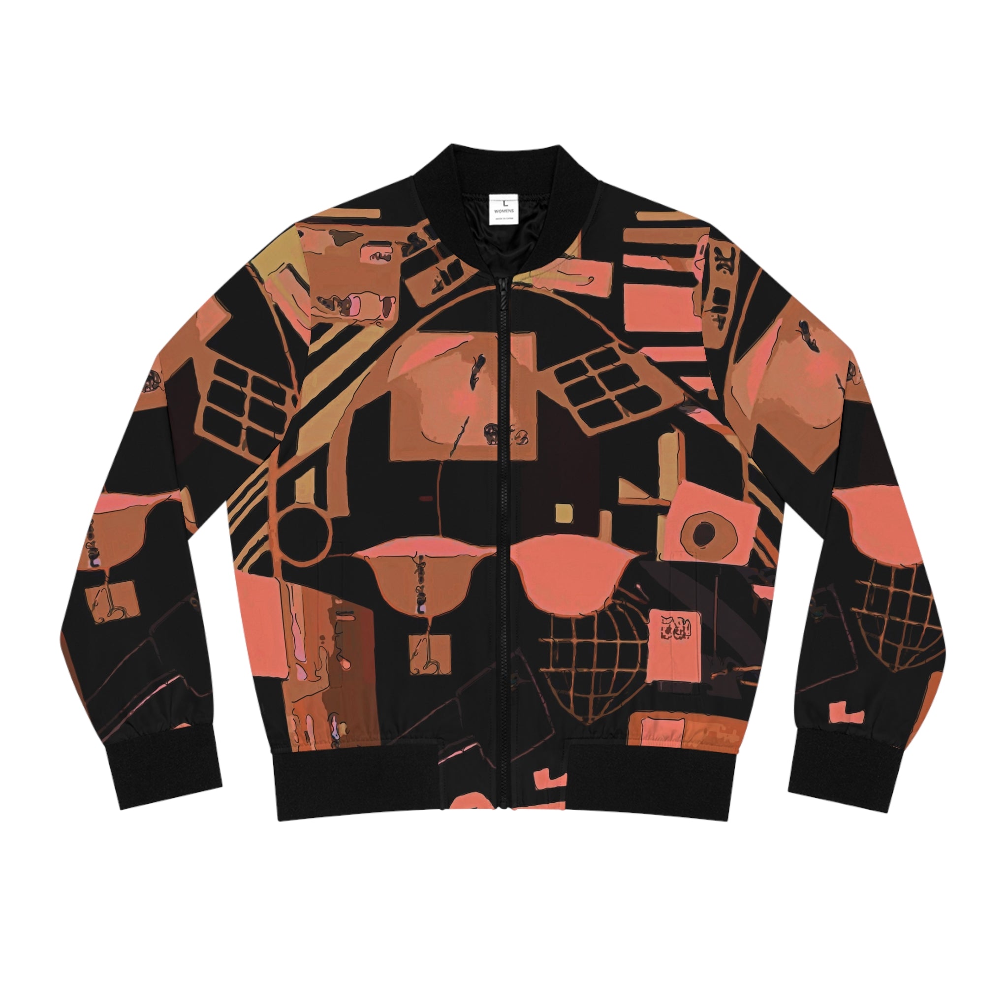 Abstract Retro Collage Bomber Jacket — Women's All-Over Print