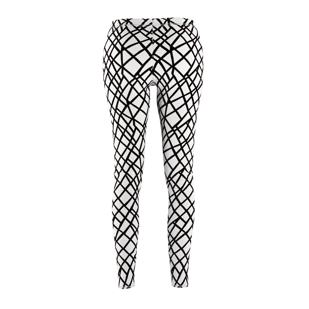 Black & White Abstract Grid Leggings — Women's Casual All-Over Print