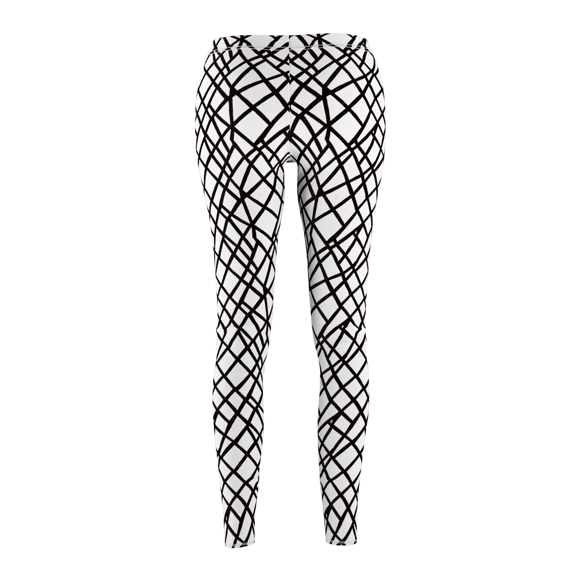 Black & White Abstract Grid Leggings — Women's Casual All-Over Print