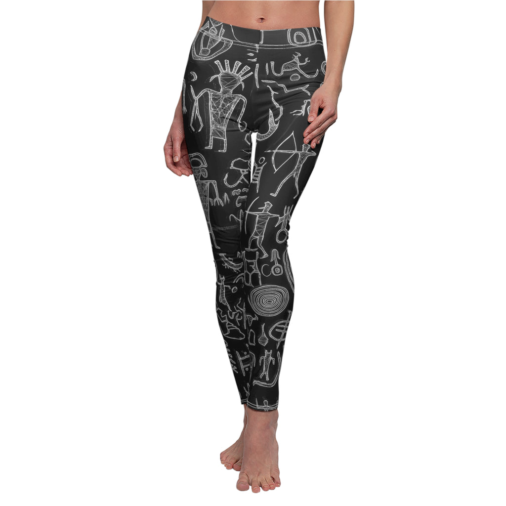 Petroglyph Print Women's Leggings — Black & White Stone Art Yoga Leggings