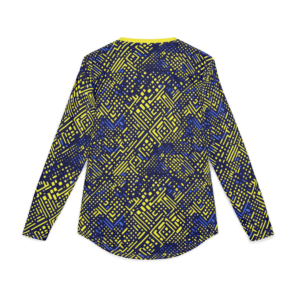 Men's UV Long Sleeve Shirt – "UPF 50+"Geometric Neon Blue & Yellow All-Over Print