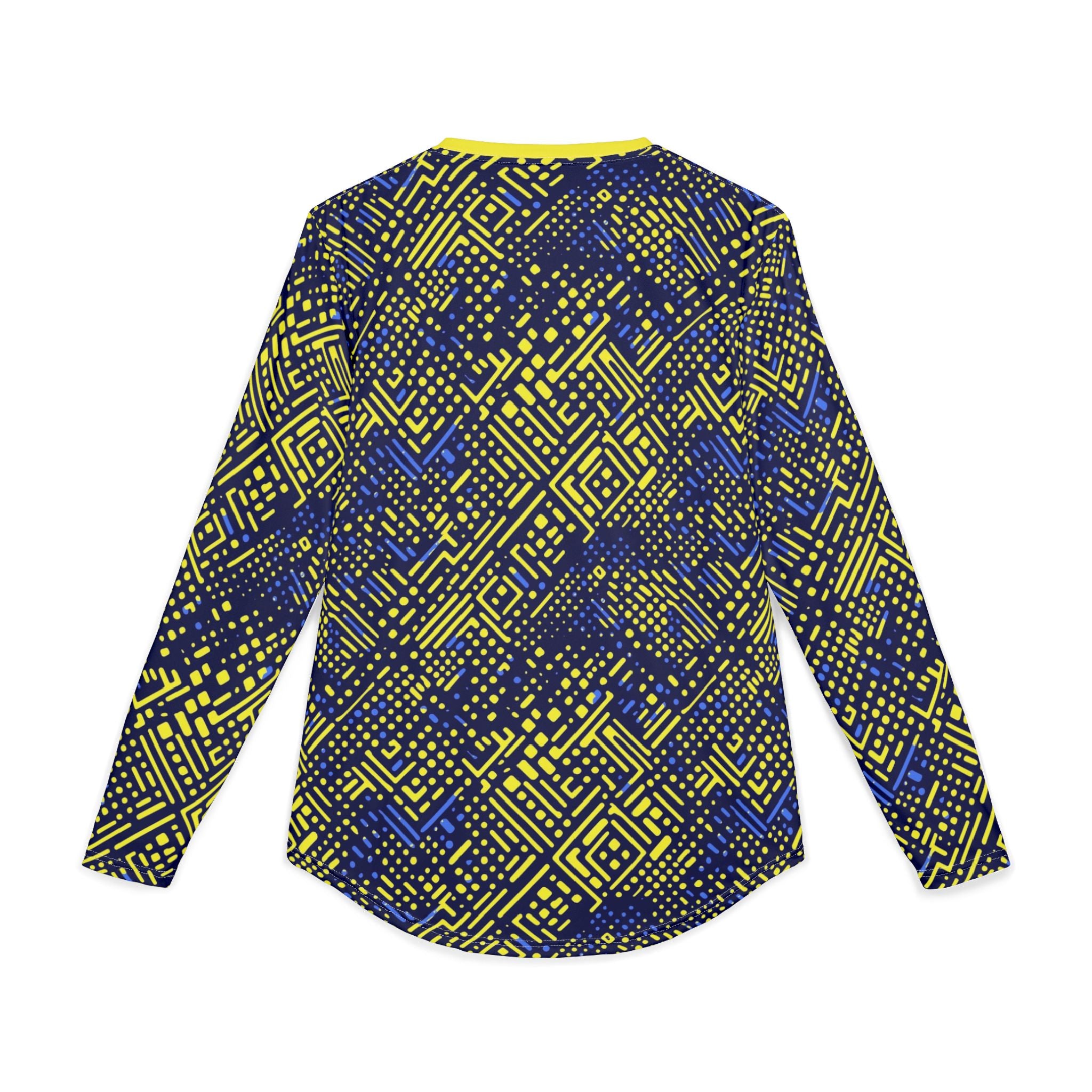 Men's UV Long Sleeve Shirt – "UPF 50+"Geometric Neon Blue & Yellow All-Over Print