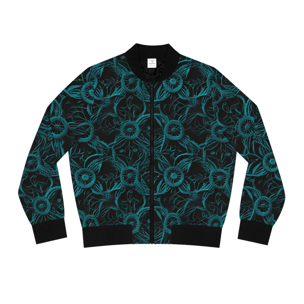 Teal Floral All-Over Print Bomber Jacket — Women's Lightweight Floral Jacket
