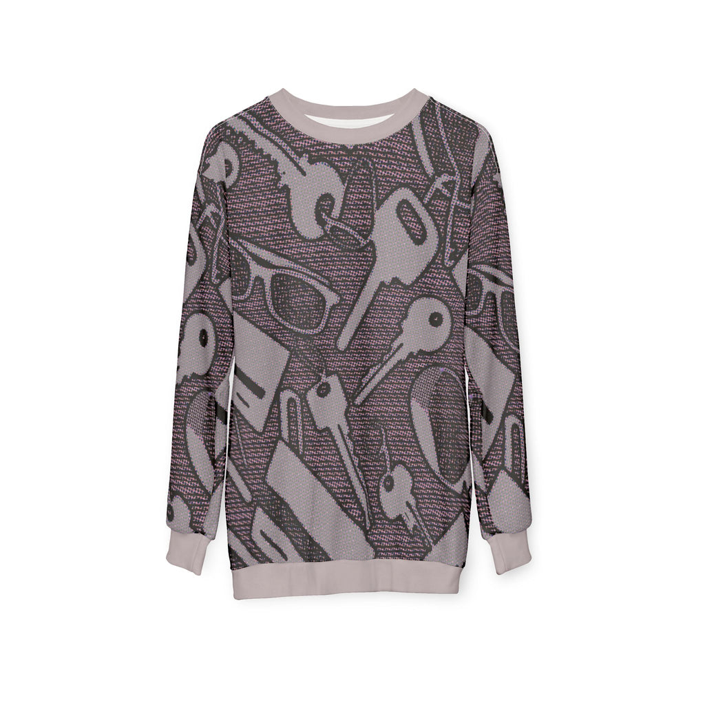 Keys & Glasses Pattern Sweatshirt — All-Over Print Casual Pullover