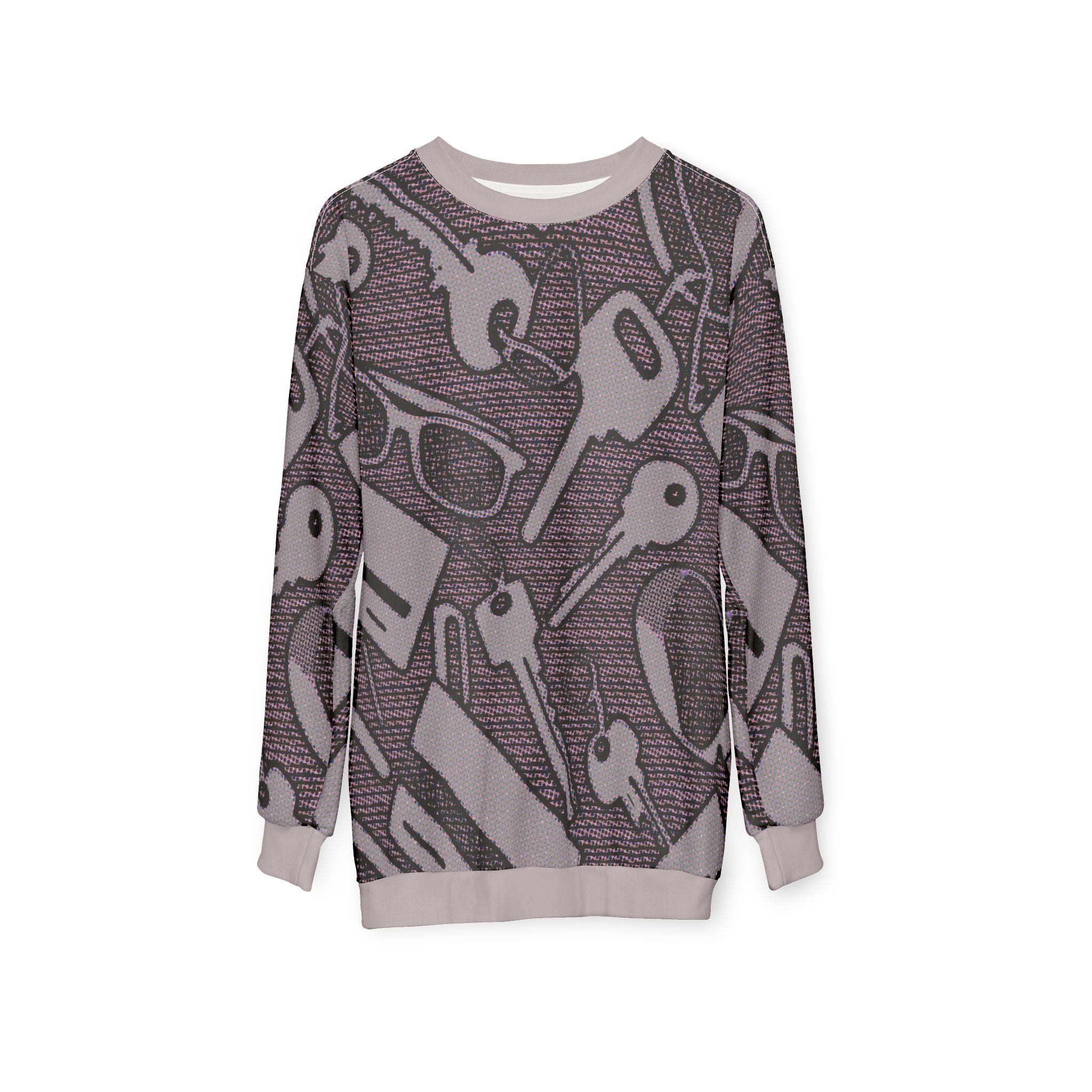 Keys & Glasses Pattern Sweatshirt — All-Over Print Casual Pullover