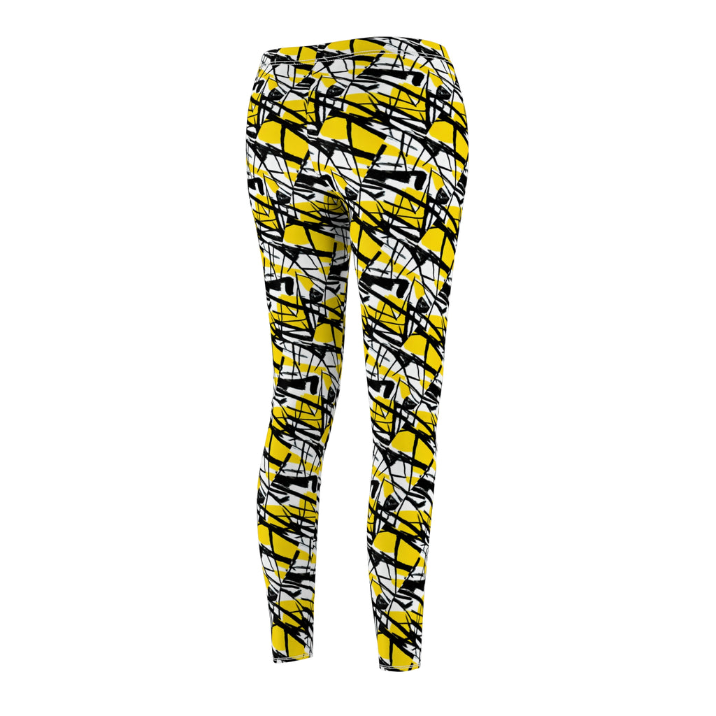 Abstract Yellow Scribble Leggings — Women's All-Over Print Casual Leggings