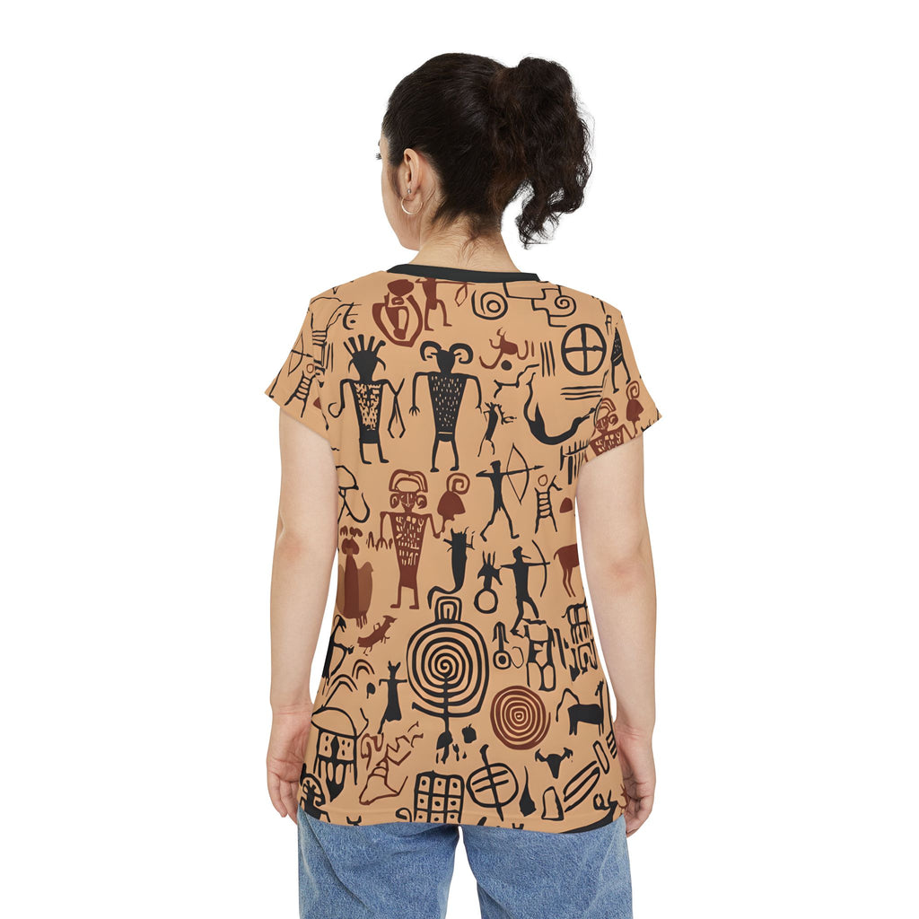 Women's All-Over Print Tee — Vintage Petroglyph / Cave Art Pattern