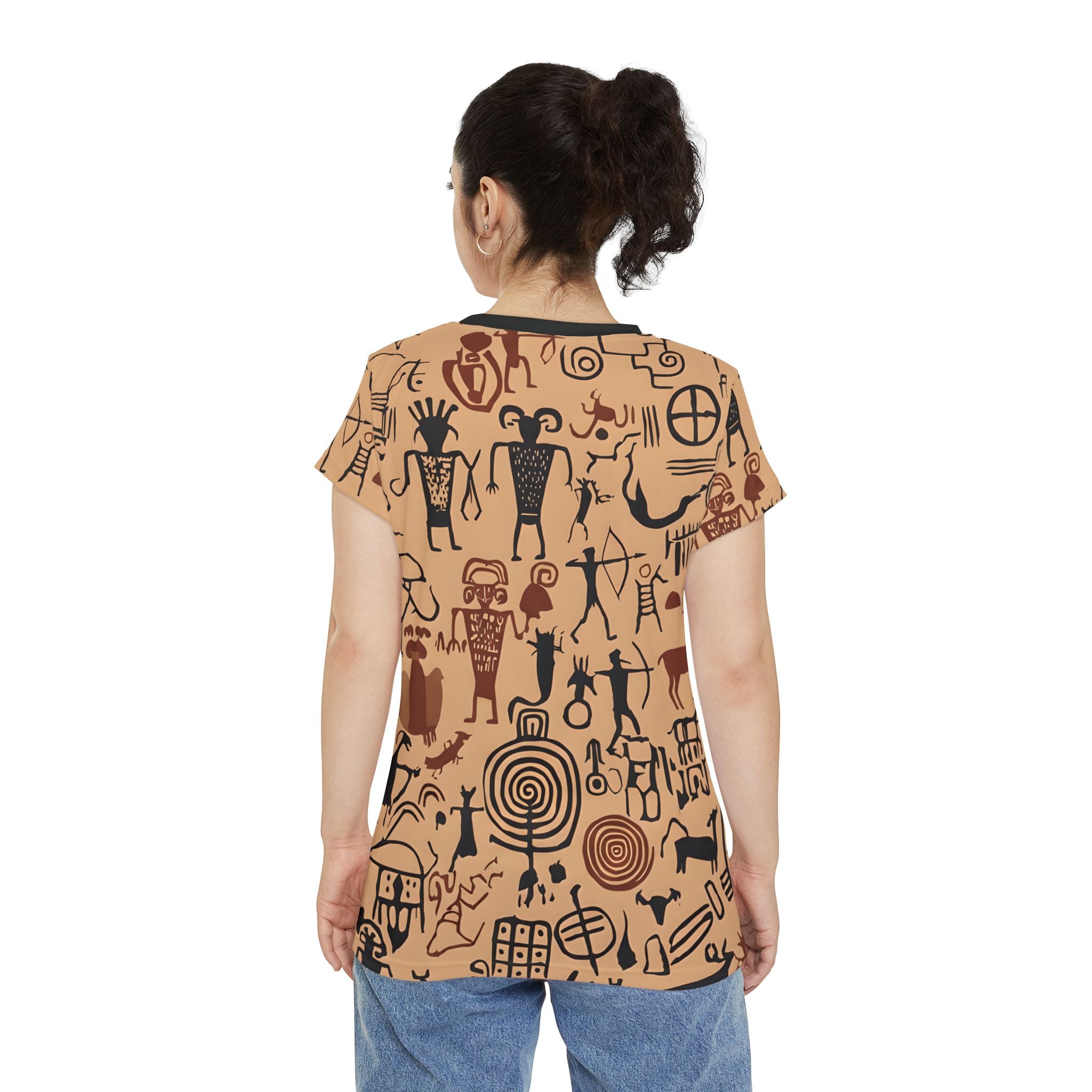 Women's All-Over Print Tee — Vintage Petroglyph / Cave Art Pattern