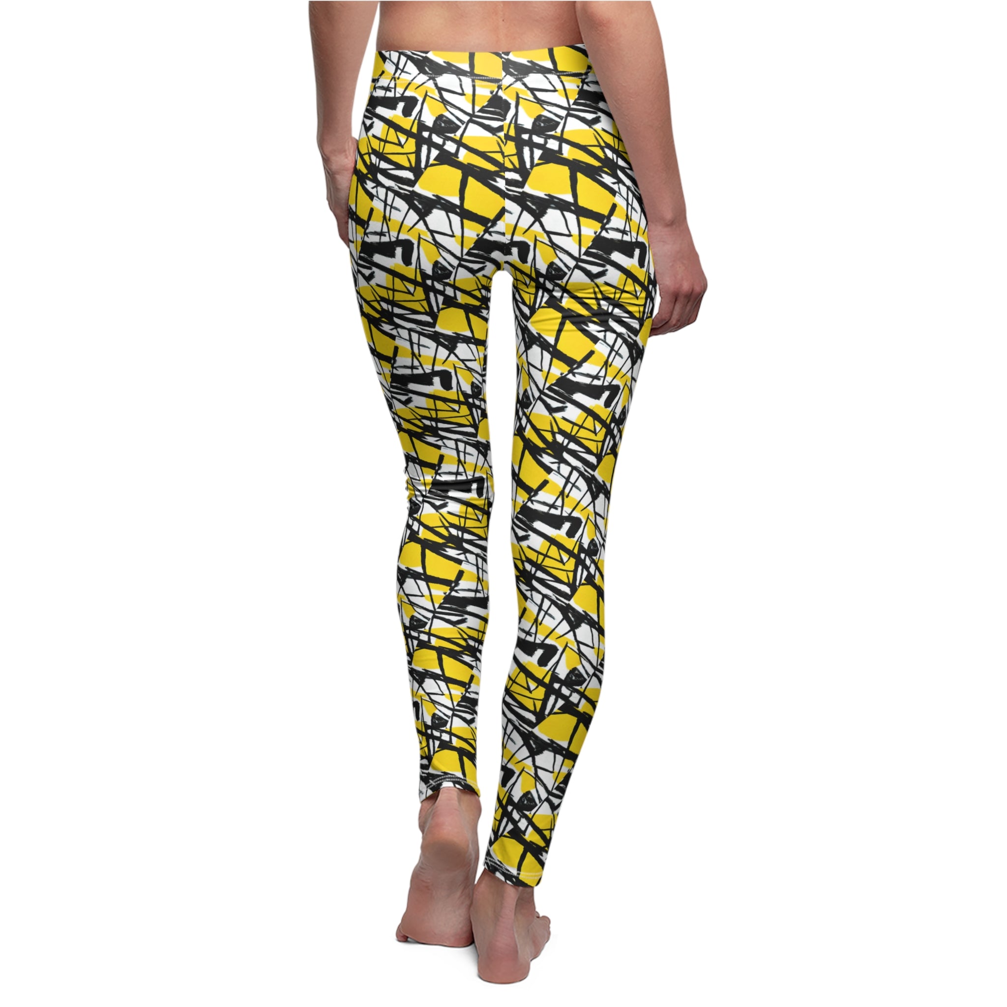Abstract Yellow Scribble Leggings — Women's All-Over Print Casual Leggings