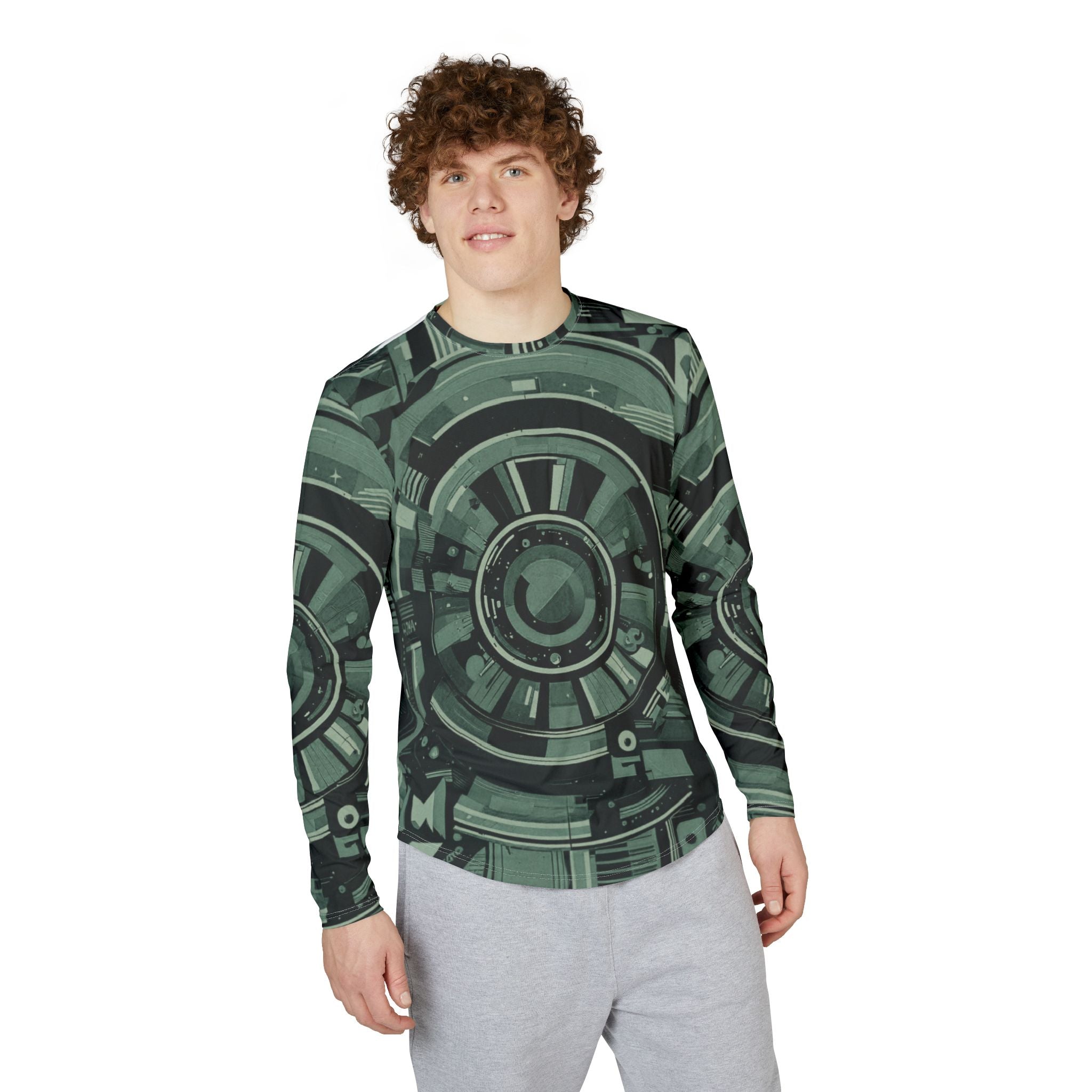 Men's Tech-Pattern UV Long Sleeve Shirt"UPF 50+" protection  — Futuristic Circuit All-Over Print