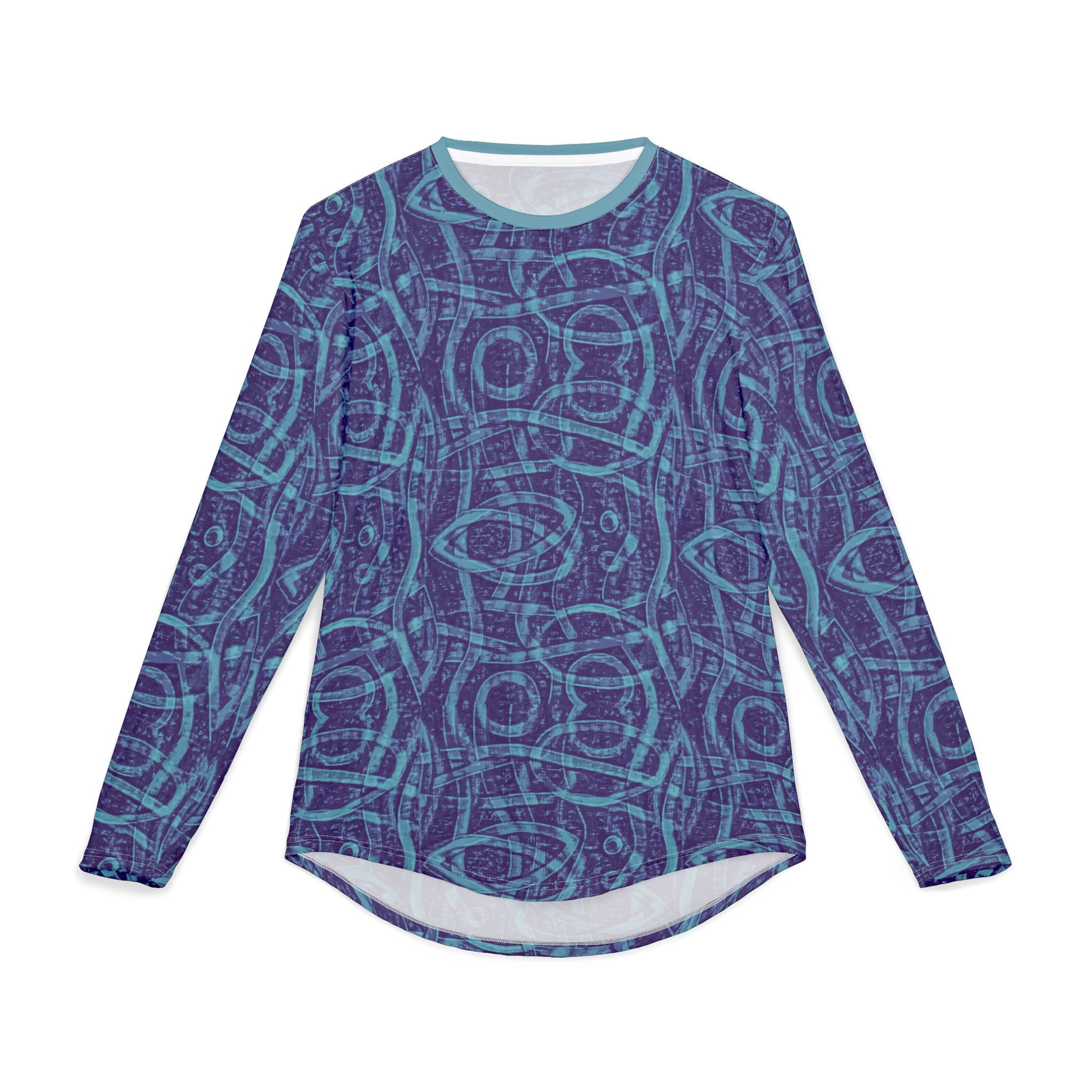 Men's UV Long-Sleeve Shirt "UPF 50+" protection— Blue Geometric AOP Sun Protection Top
