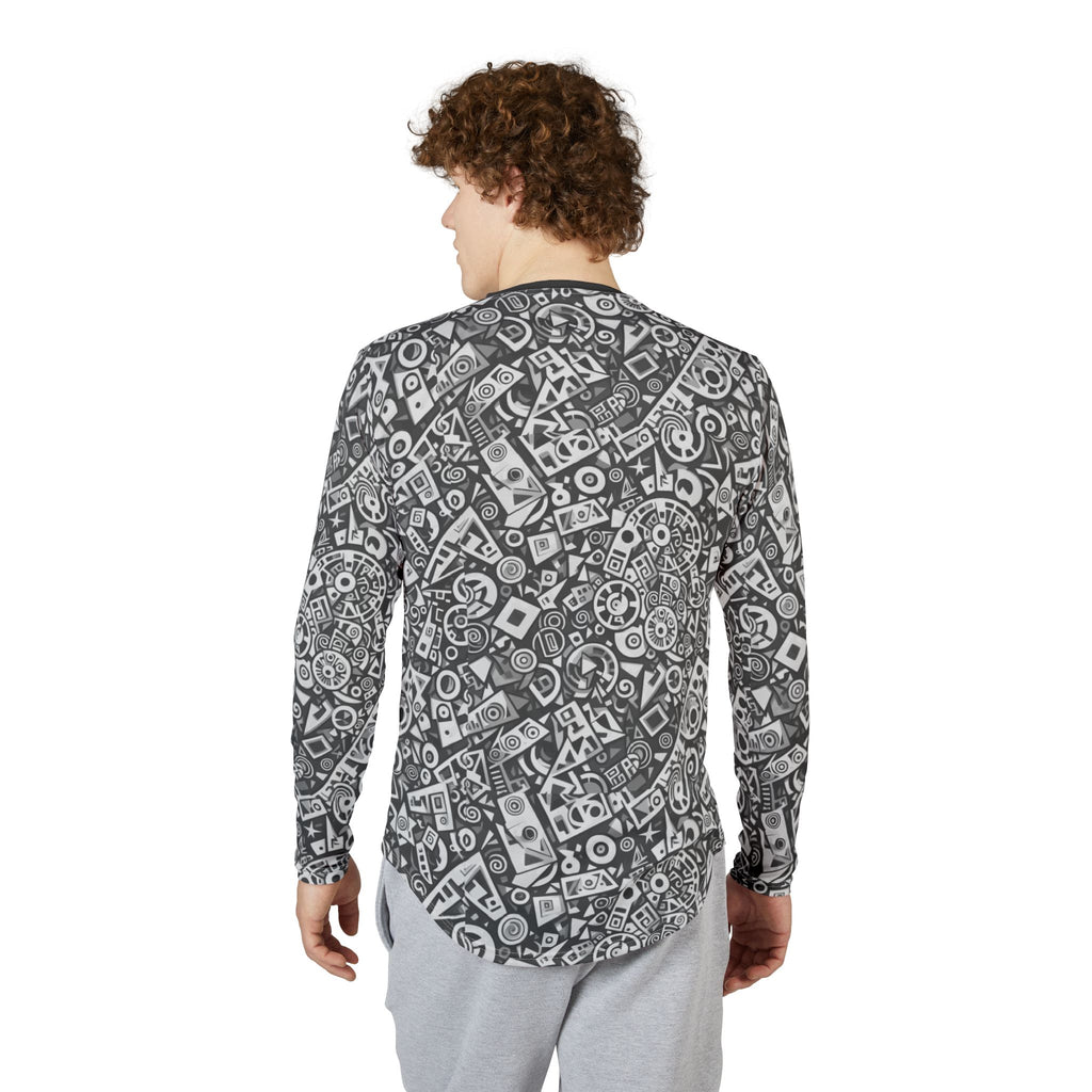 Men's Long Sleeve UV Shirt — "UPF 50+"Monochrome Tech Pattern