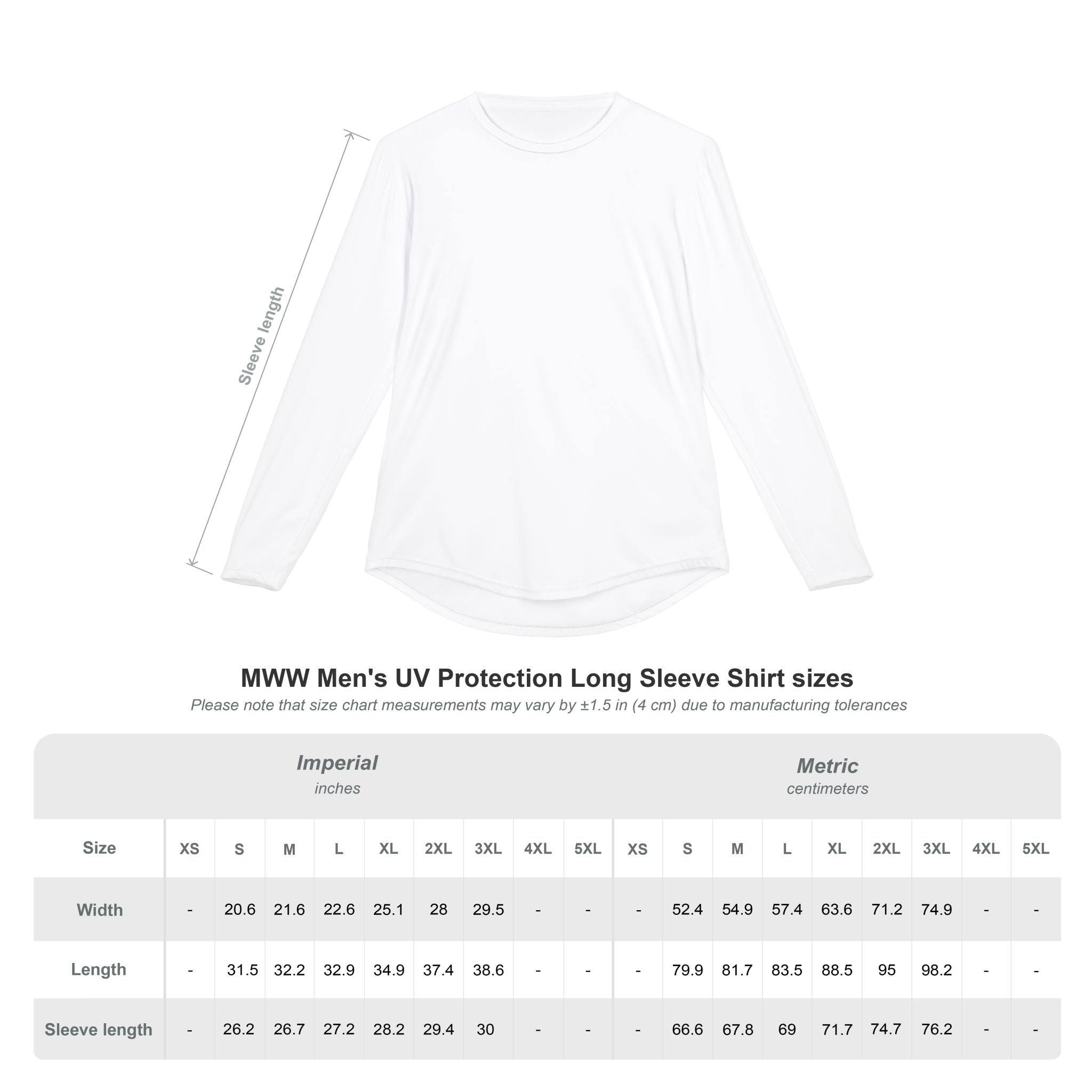 White long sleeve UV protection shirt with crew neck, plain front and sleeves