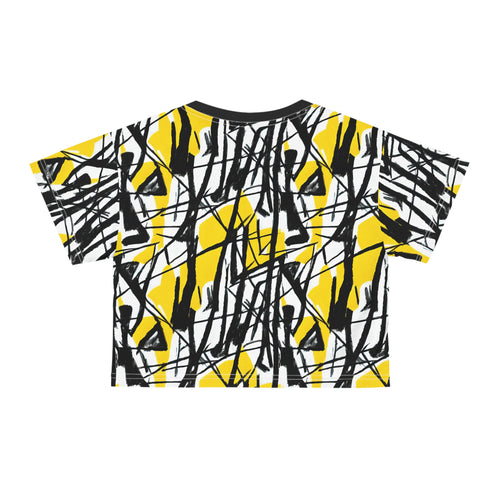 T-shirt court jaune et noir abstrait — Streetwear urbain graphique