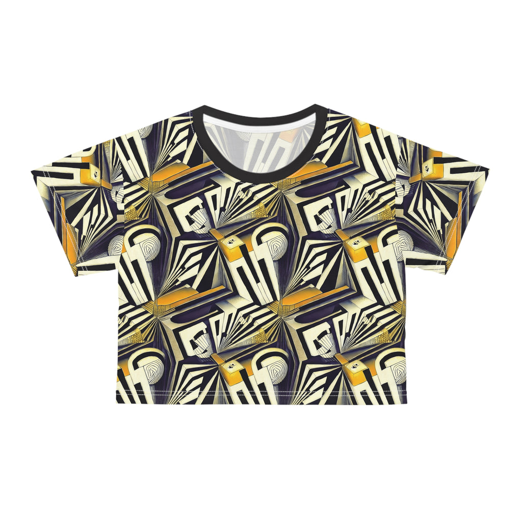 Art Deco Geometric Crop Tee — Vintage Jazz Pattern AOP