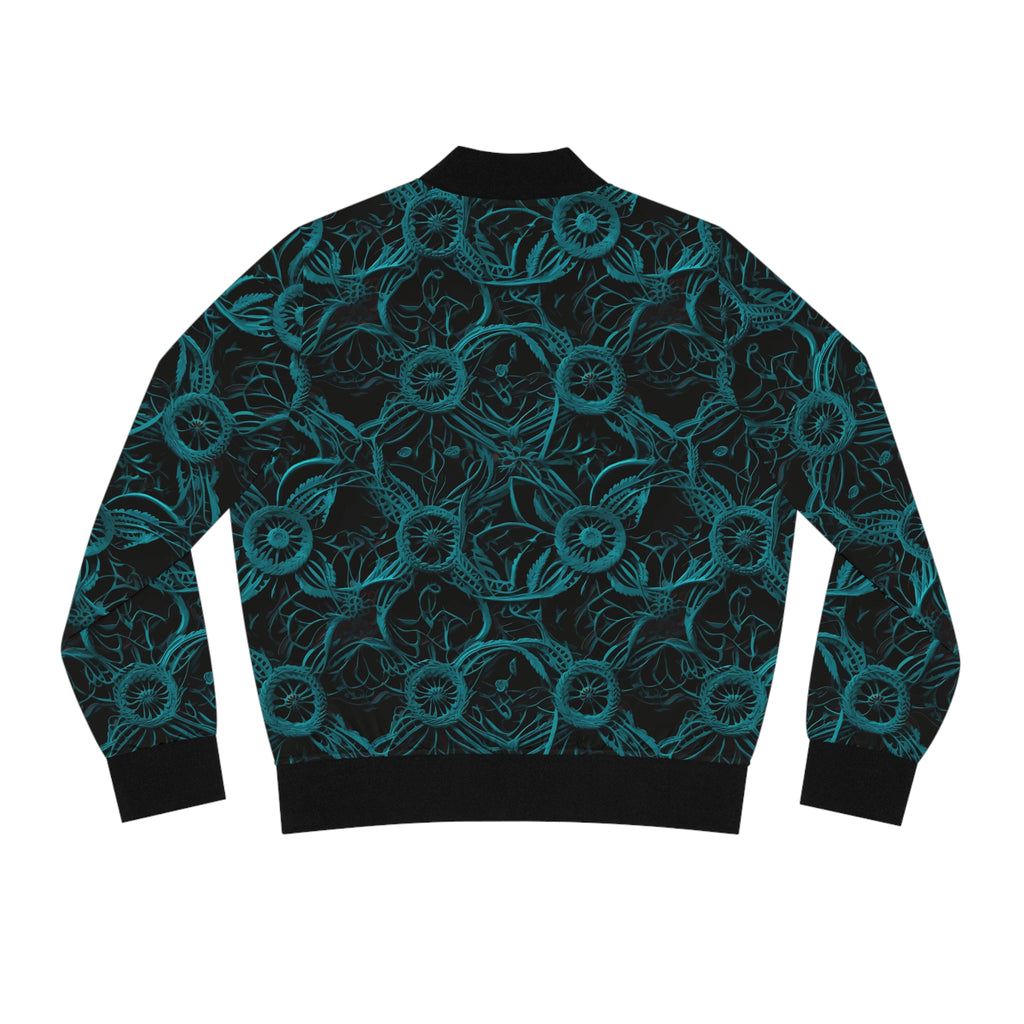 Teal Floral All-Over Print Bomber Jacket — Women's Lightweight Floral Jacket