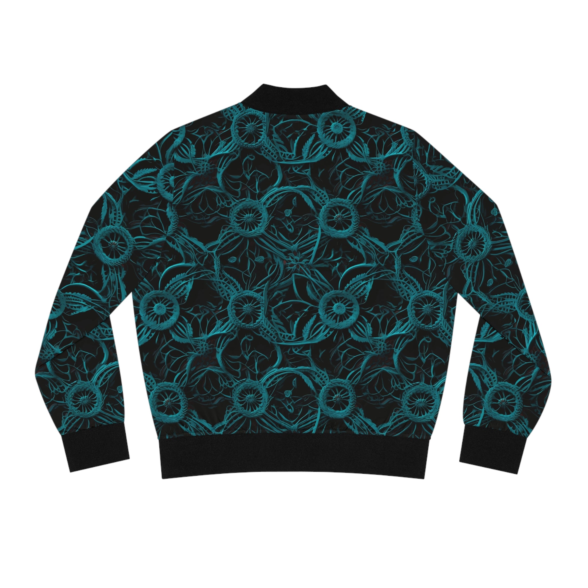 Teal Floral All-Over Print Bomber Jacket — Women's Lightweight Floral Jacket