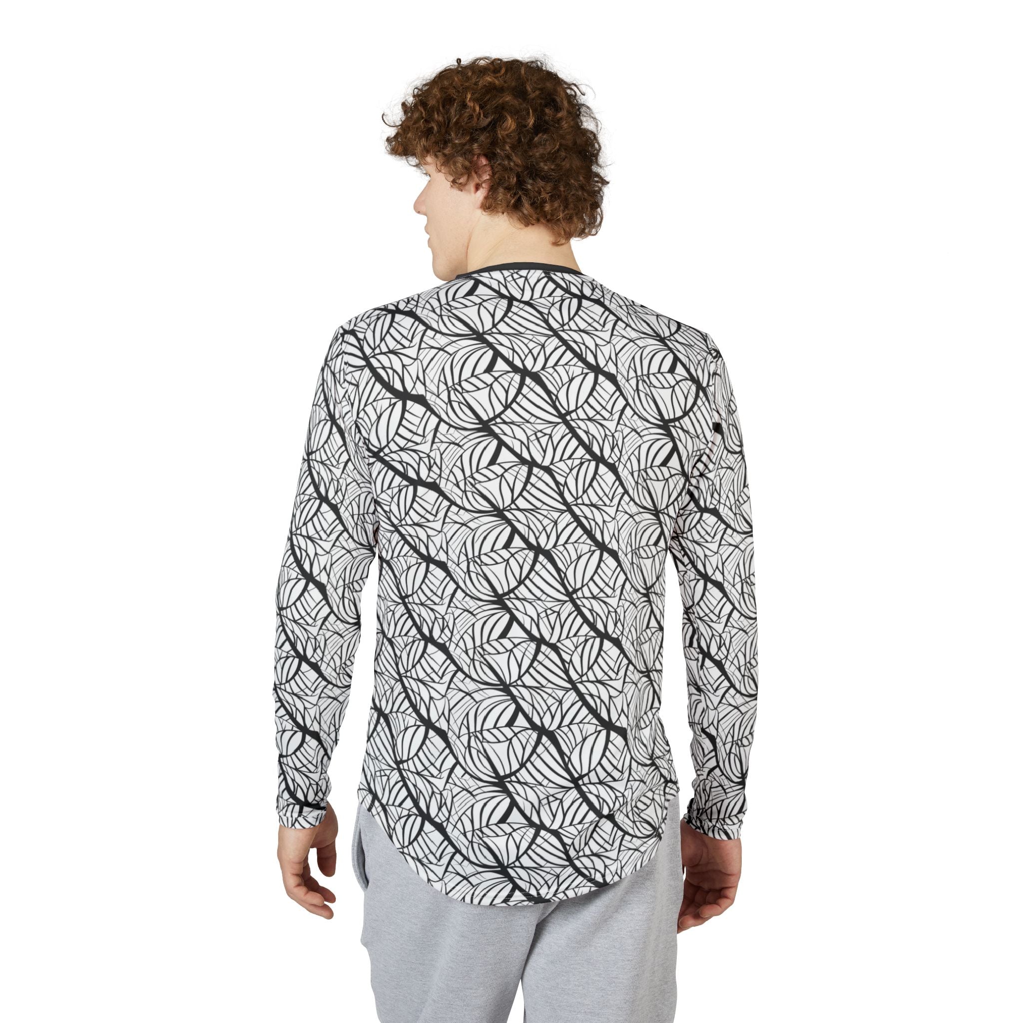 Men's UV Protection Long Sleeve Shirt — "UPF 50+"Monochrome Leaf Pattern Sun Shirt