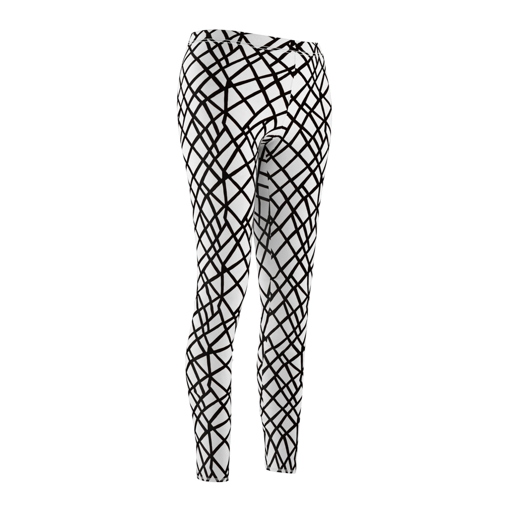 Black & White Abstract Grid Leggings — Women's Casual All-Over Print