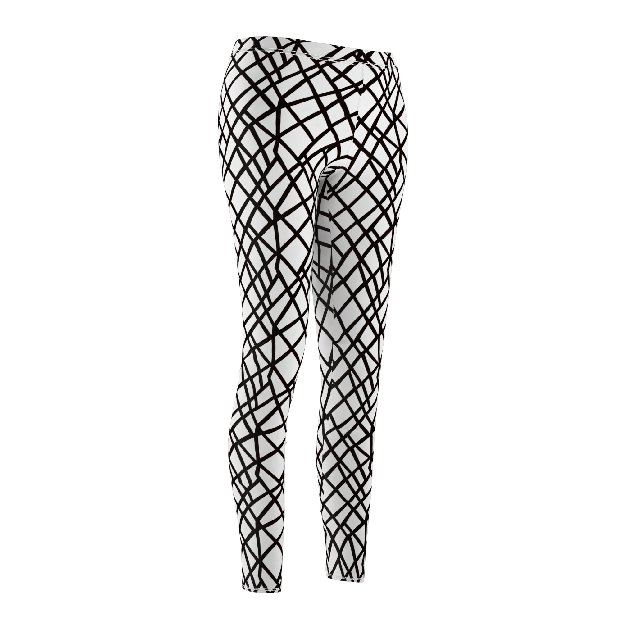 Black & White Abstract Grid Leggings — Women's Casual All-Over Print