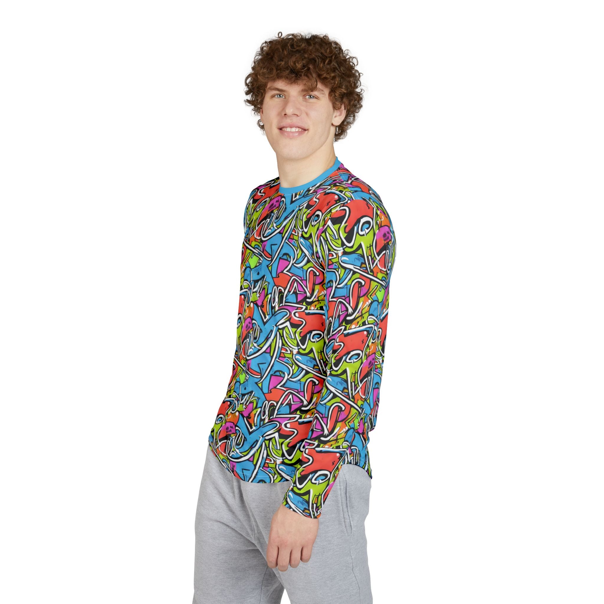 Men's UV Long Sleeve Shirt "UPF 50+"  — Vibrant Neon Graffiti All-Over Print