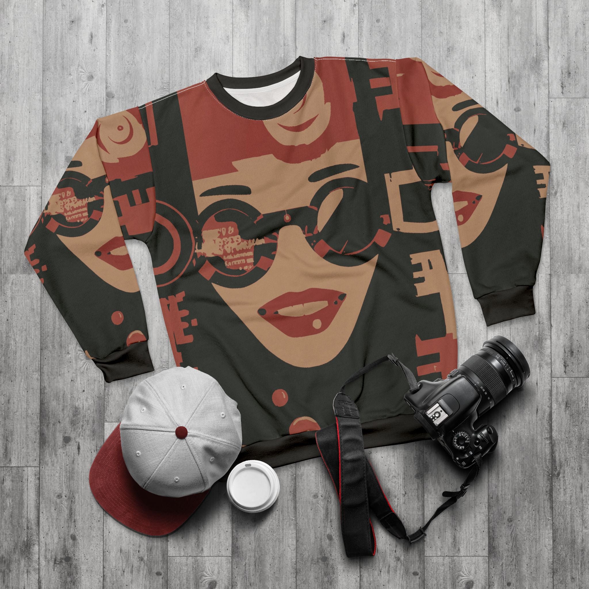 Retro Pop Art Face Sweatshirt – Vintage Graphic All-Over Print