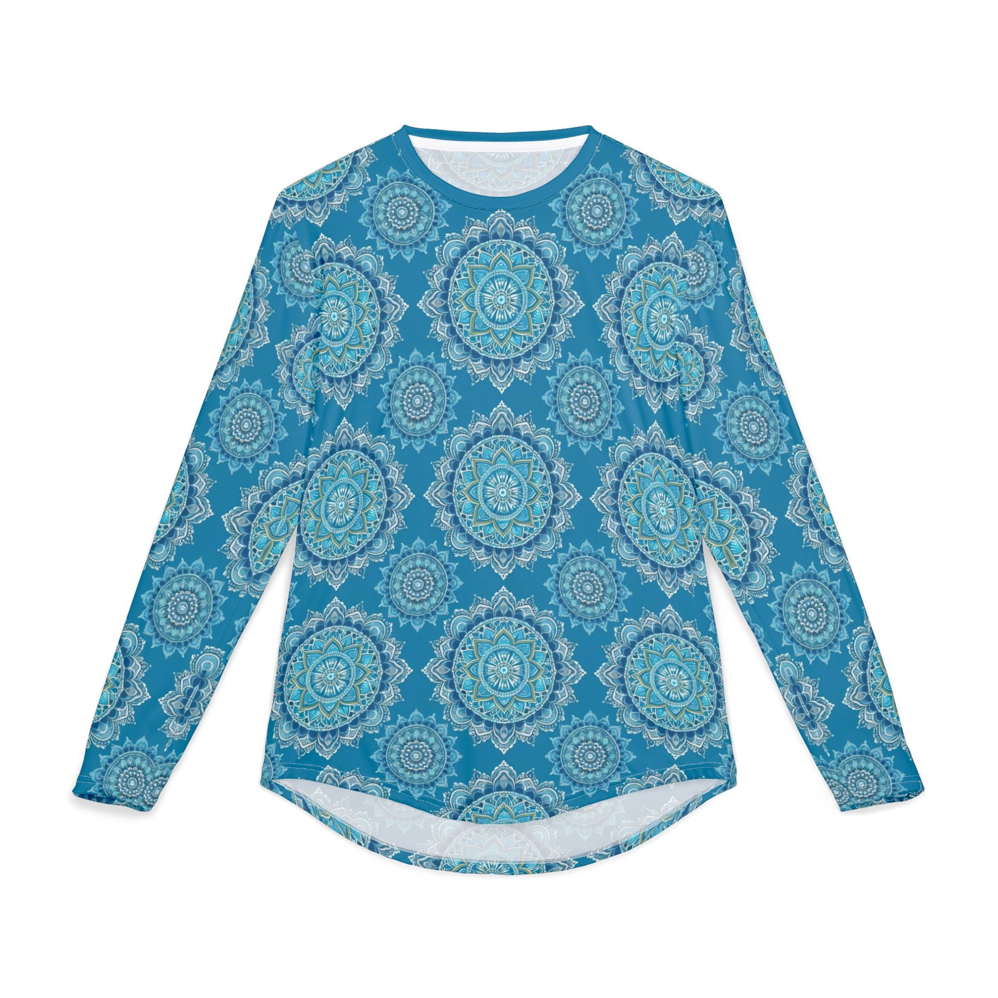 Men's UV Long Sleeve Shirt —  "UPF 50+" Teal Mandala Sun Protection Top