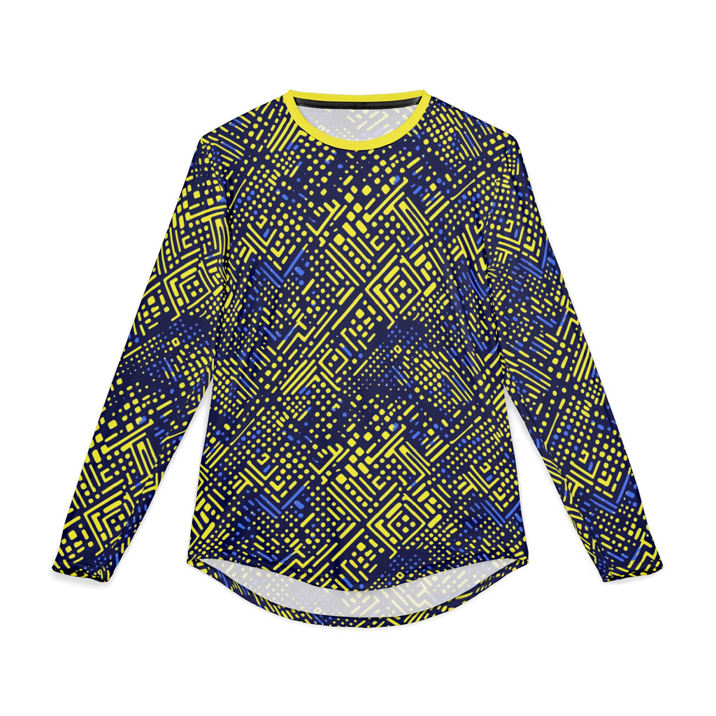 Men's UV Long Sleeve Shirt – "UPF 50+"Geometric Neon Blue & Yellow All-Over Print