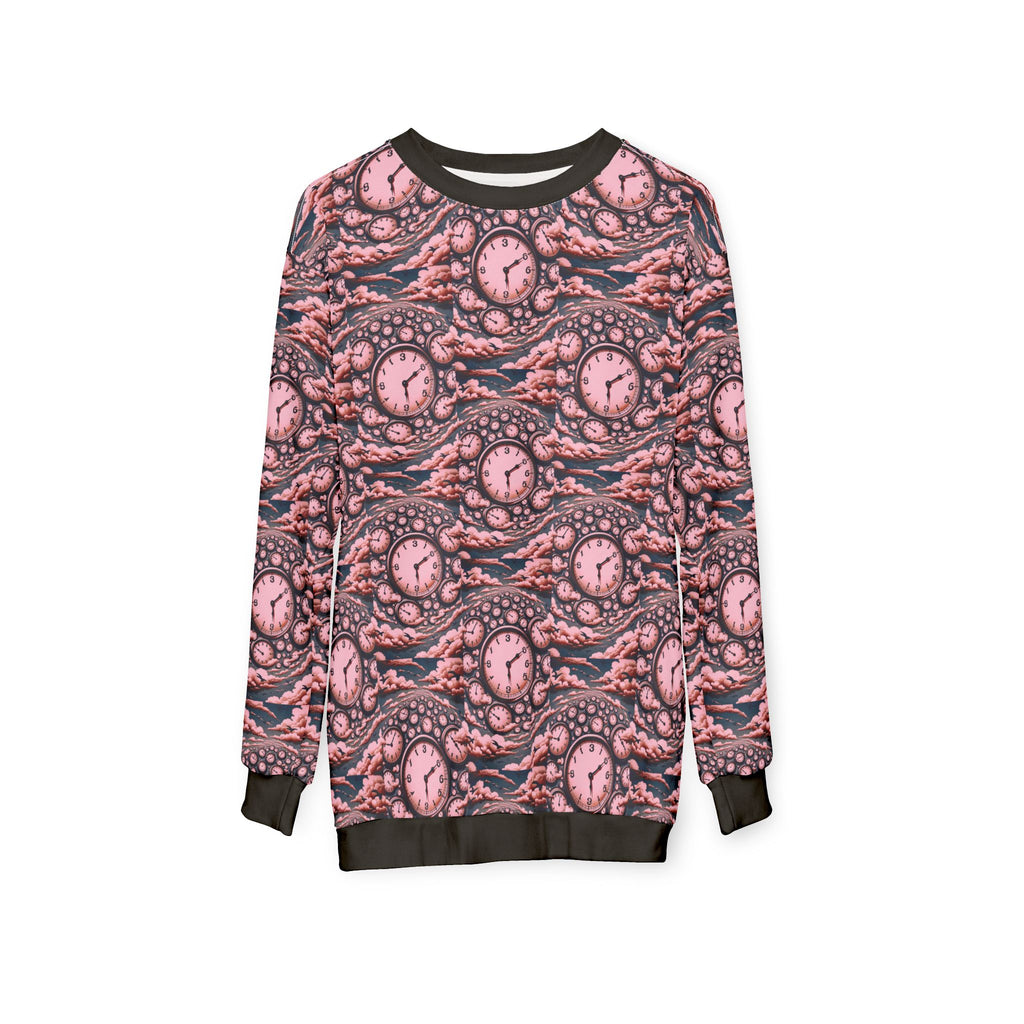 All-Over Print Sweatshirt — Surreal Pink Clockwave Pattern