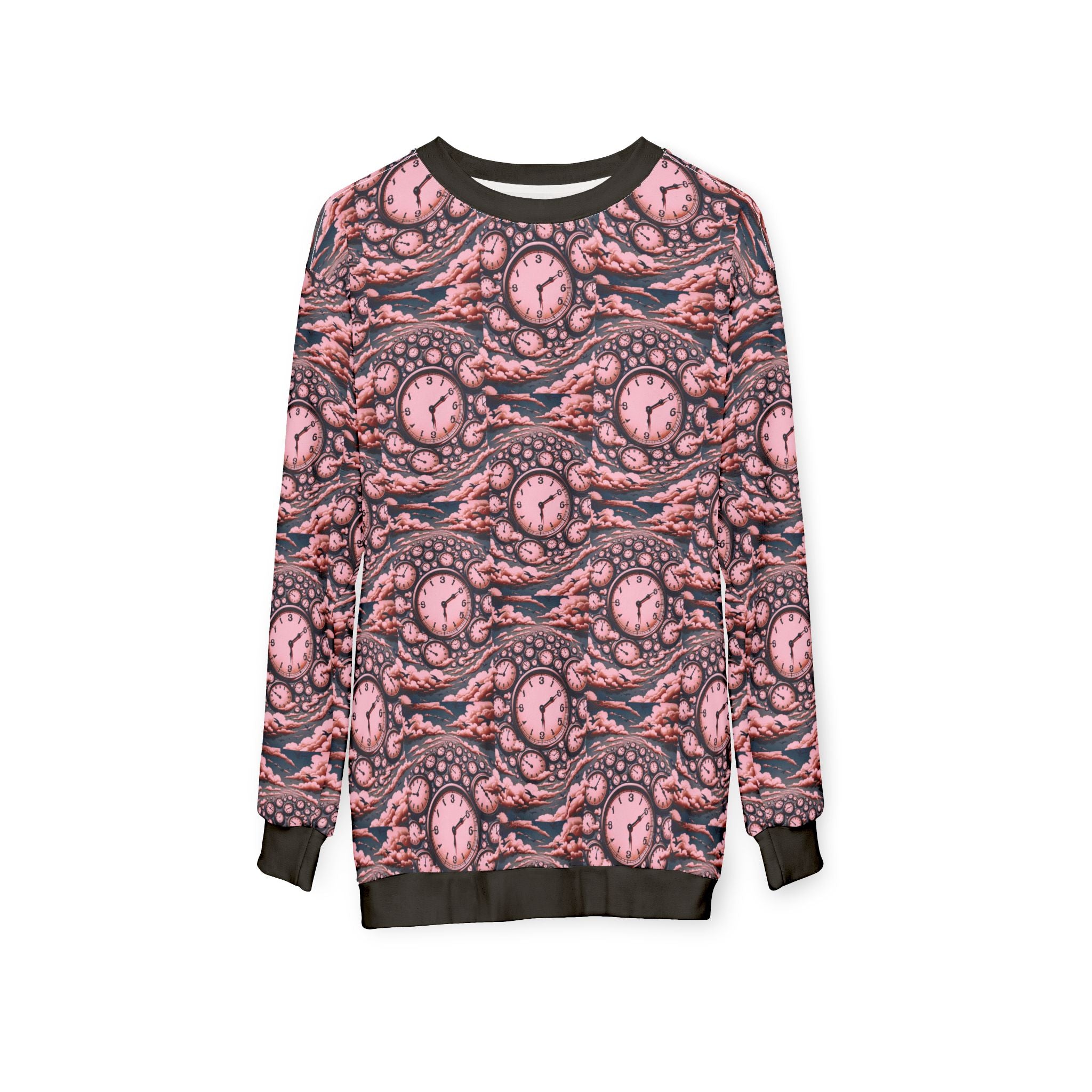 All-Over Print Sweatshirt — Surreal Pink Clockwave Pattern