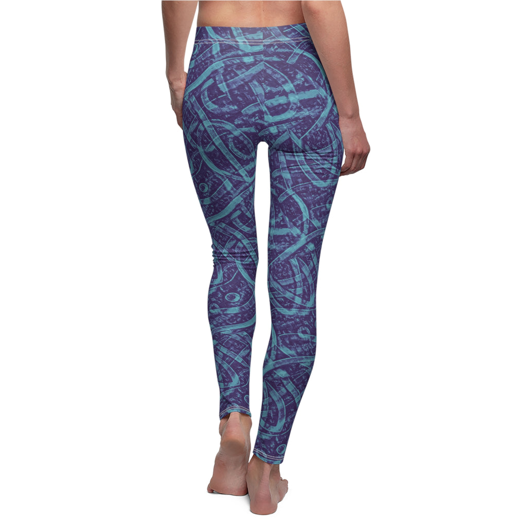 Nautical Knot Pattern Women's Leggings — Blue Sea-Inspired All-Over Print
