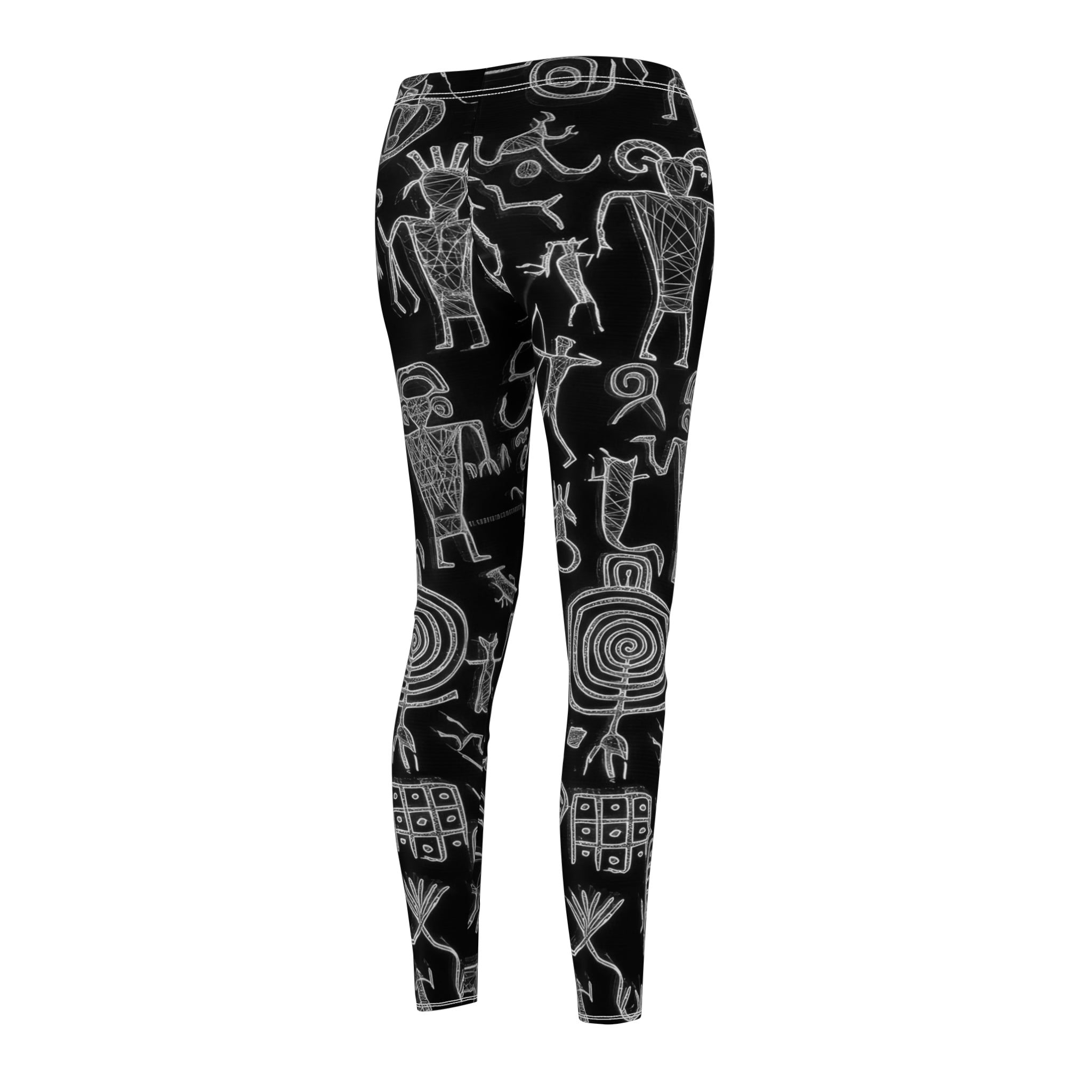 Petroglyph Print Women's Leggings — Black & White Stone Art Yoga Leggings