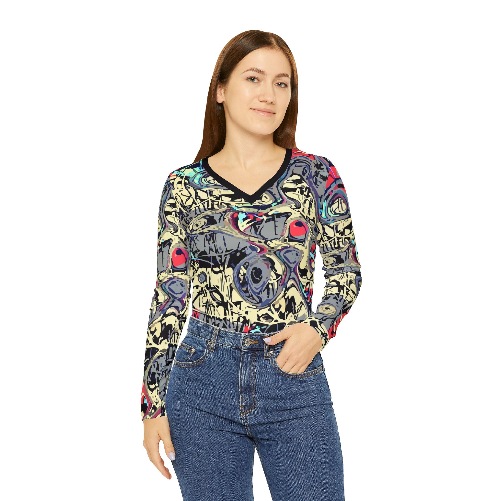 Abstract Graffiti V-Neck Long Sleeve