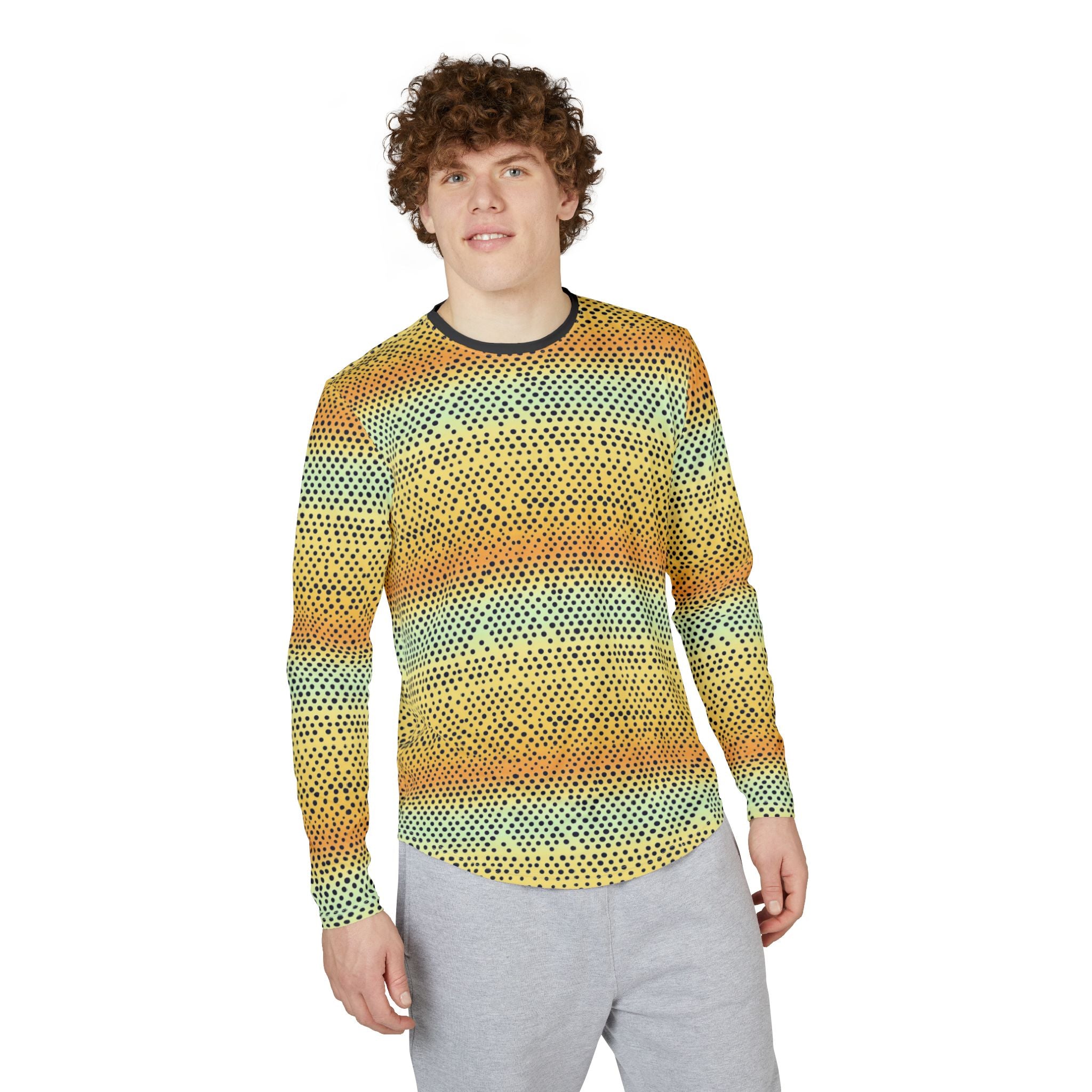 Men's UV Long Sleeve Shirt -  "UPF 50+" Sunset Striped Dot Pattern (UV Protection)