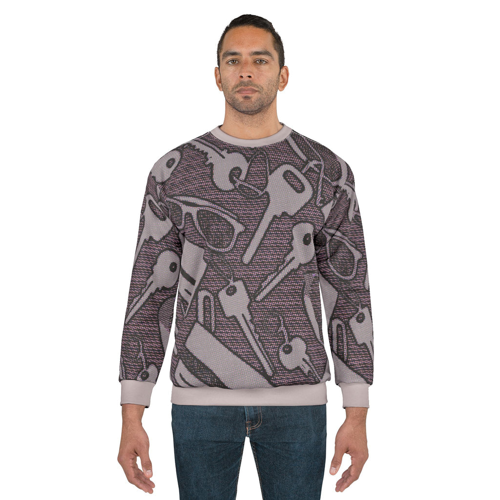 Keys & Glasses Pattern Sweatshirt — All-Over Print Casual Pullover