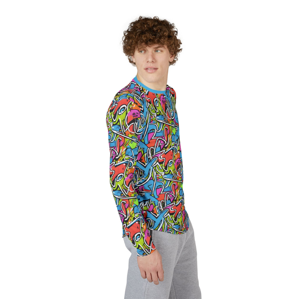 Men's UV Long Sleeve Shirt "UPF 50+"  — Vibrant Neon Graffiti All-Over Print