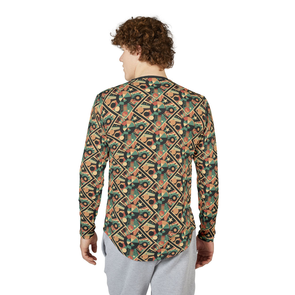 Men's Long Sleeve Shirt —"UPF 50+"  Retro Geometric All-Over Print UV Protection