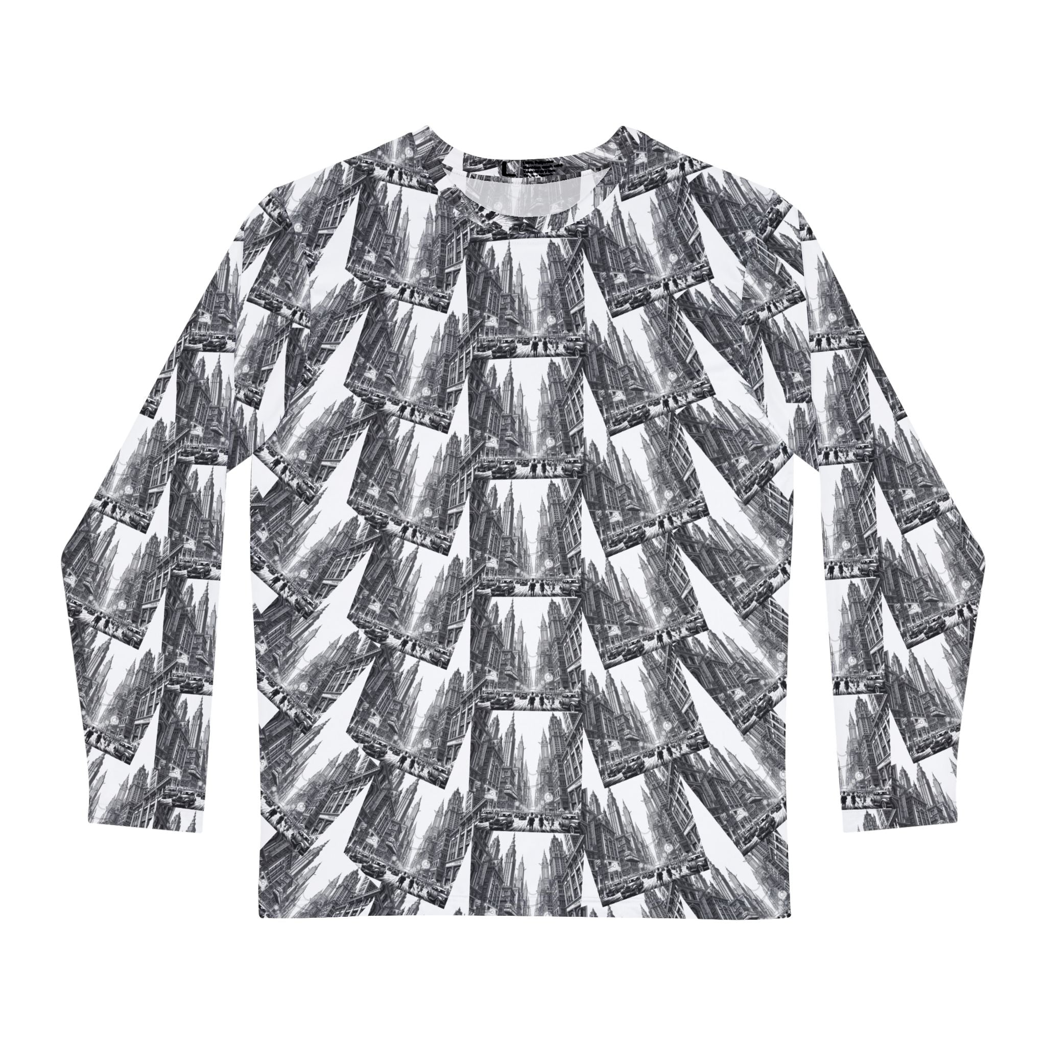 Men's Long Sleeve Shirt - Black & White Vintage Road Photo All-Over Print