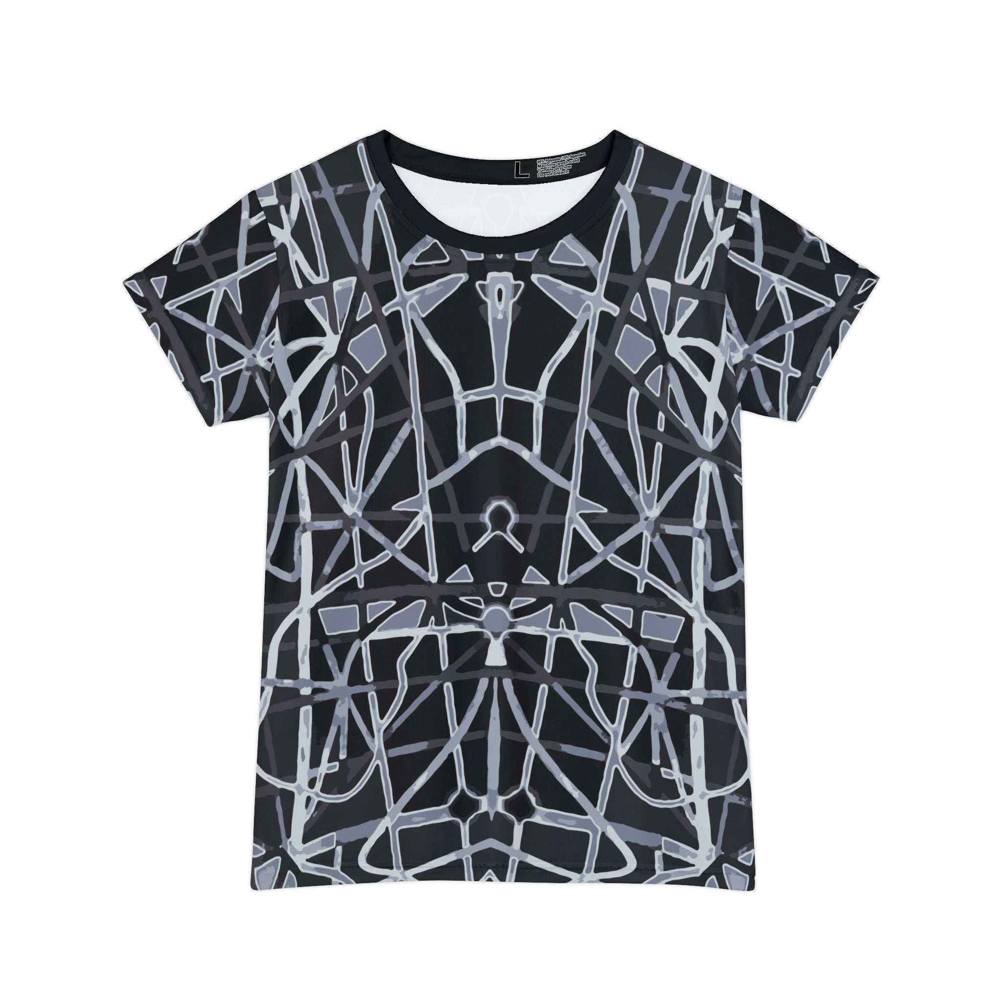 Women's Short Sleeve Shirt — Abstract Geometric Black & Gray All-Over Print