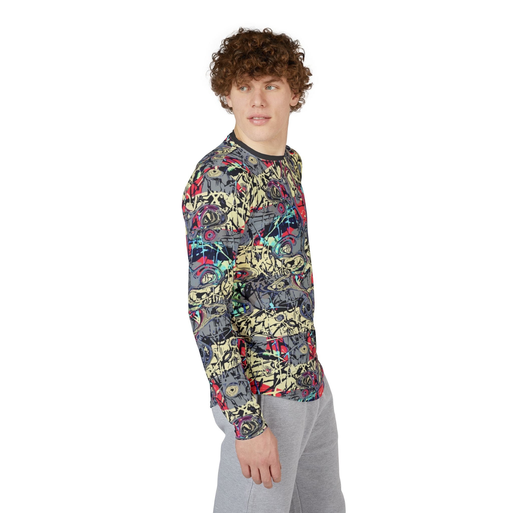 Men's Long Sleeve UV Shirt — "UPF 50+" Abstract Graffiti All-Over Print