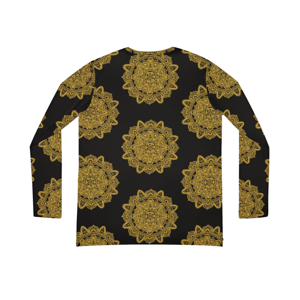 Women's V-Neck Long Sleeve Shirt — Gold Mandala All-Over Print