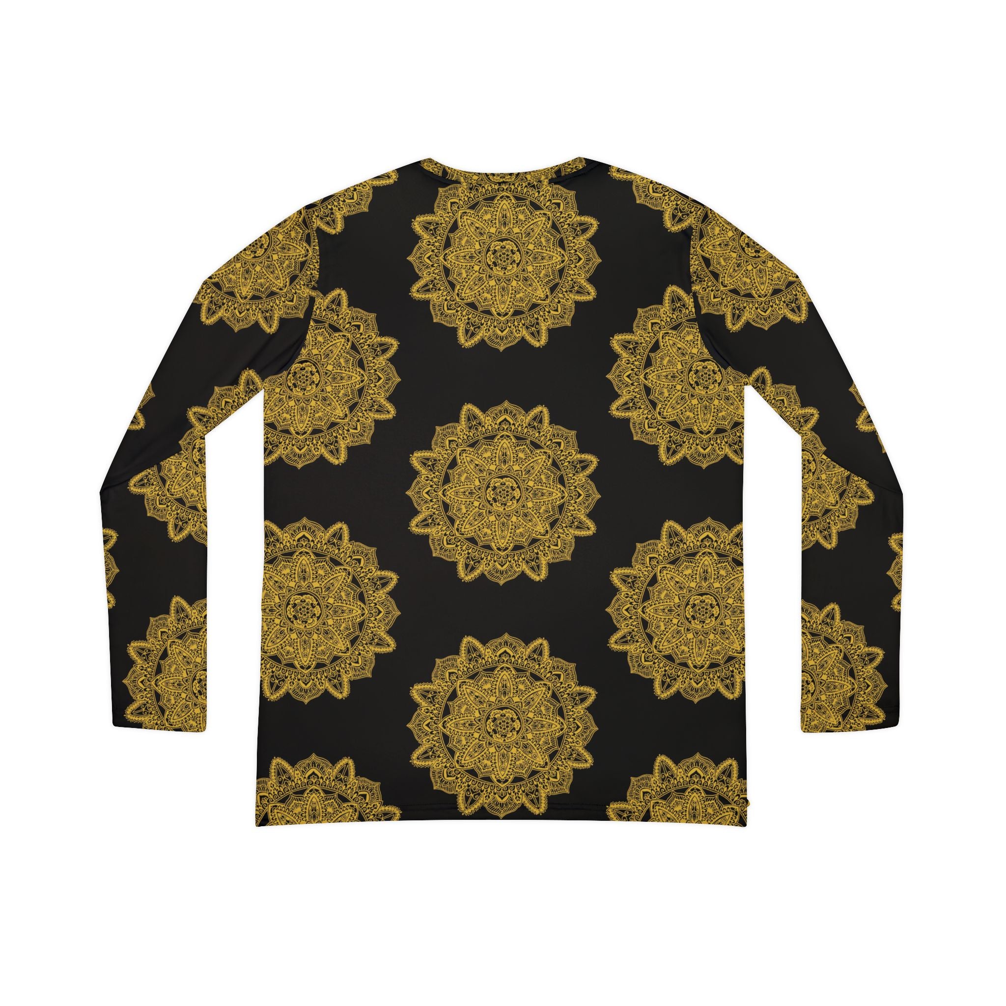 Women's V-Neck Long Sleeve Shirt — Gold Mandala All-Over Print