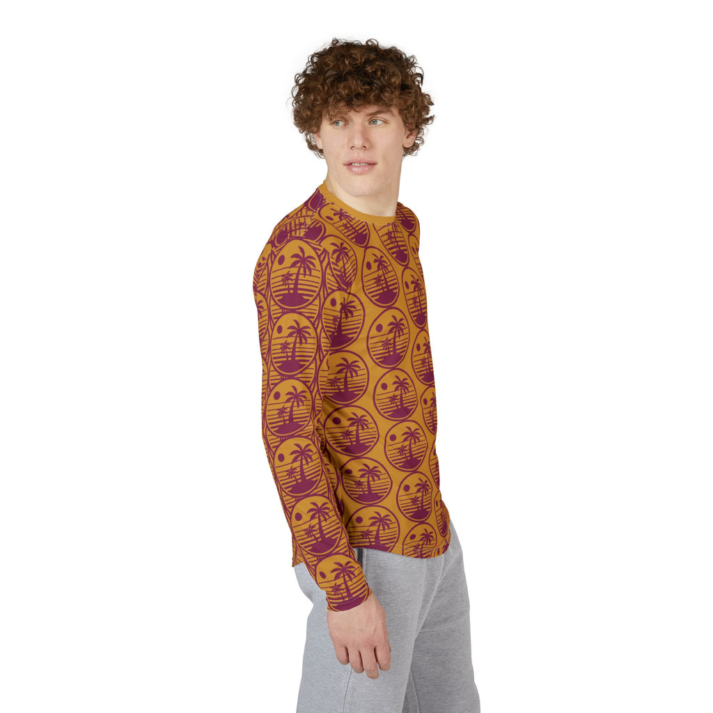 Men's Long Sleeve UV Shirt — Retro Palm Tree Sunset All-Over Print