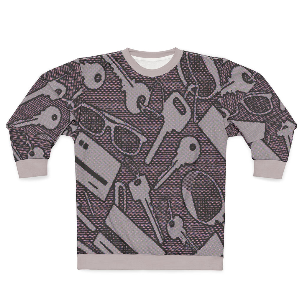 Keys & Glasses Pattern Sweatshirt — All-Over Print Casual Pullover