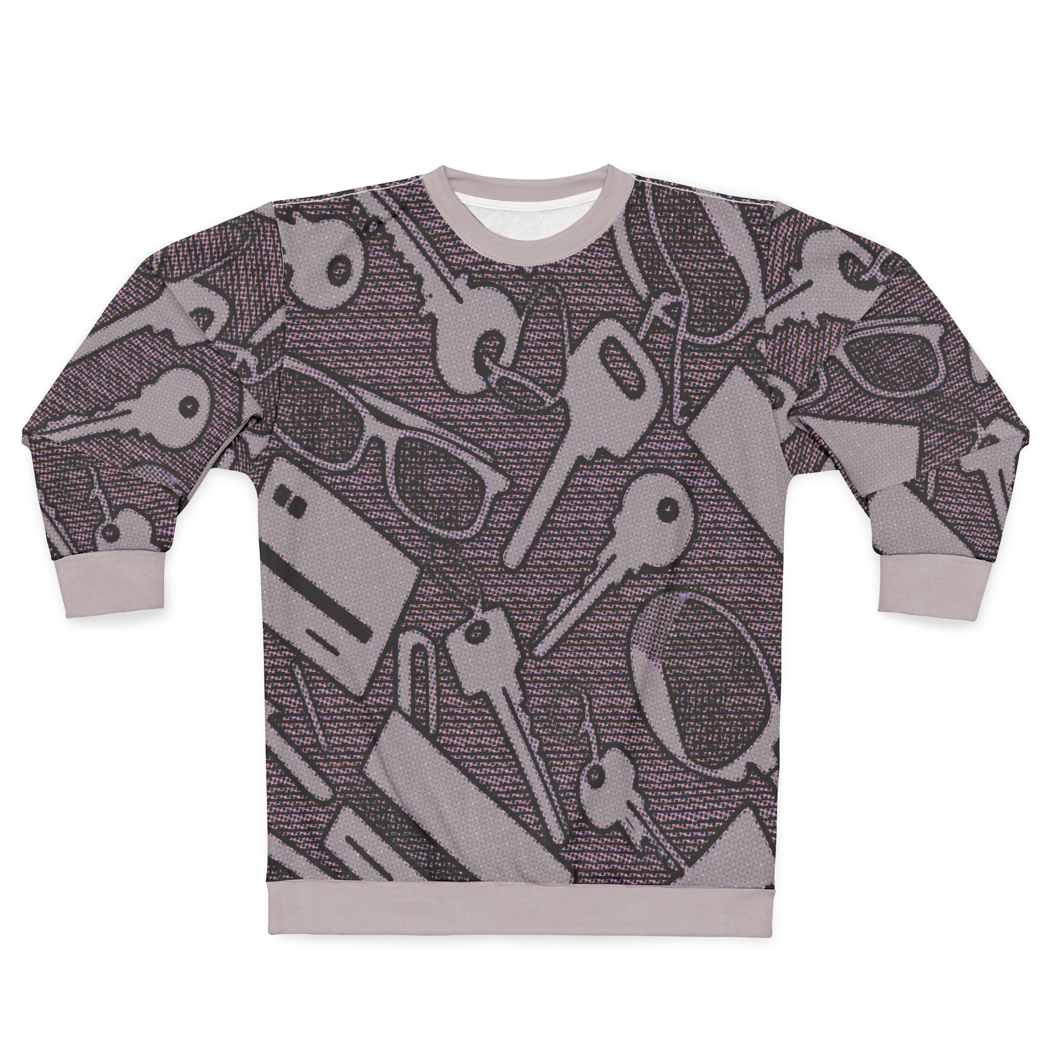 Keys & Glasses Pattern Sweatshirt — All-Over Print Casual Pullover