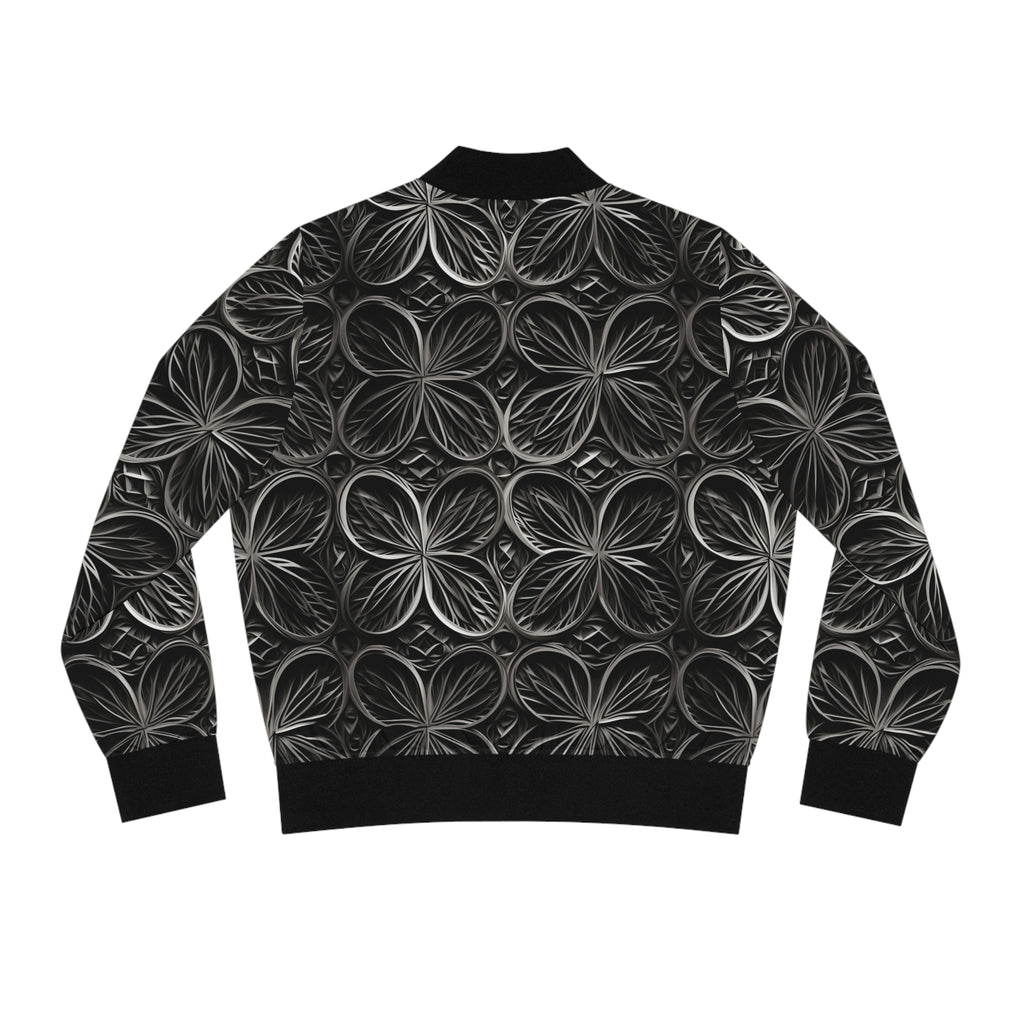 Floral Mosaic Women's Bomber Jacket — Monochrome Textured Petal Print