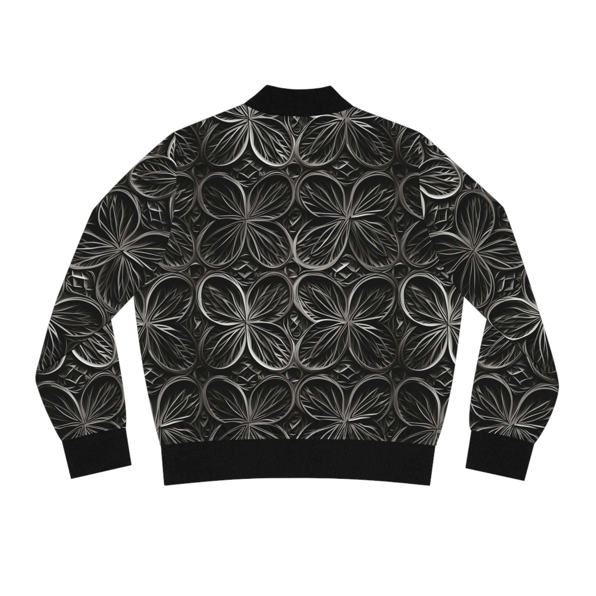 Floral Mosaic Women's Bomber Jacket — Monochrome Textured Petal Print
