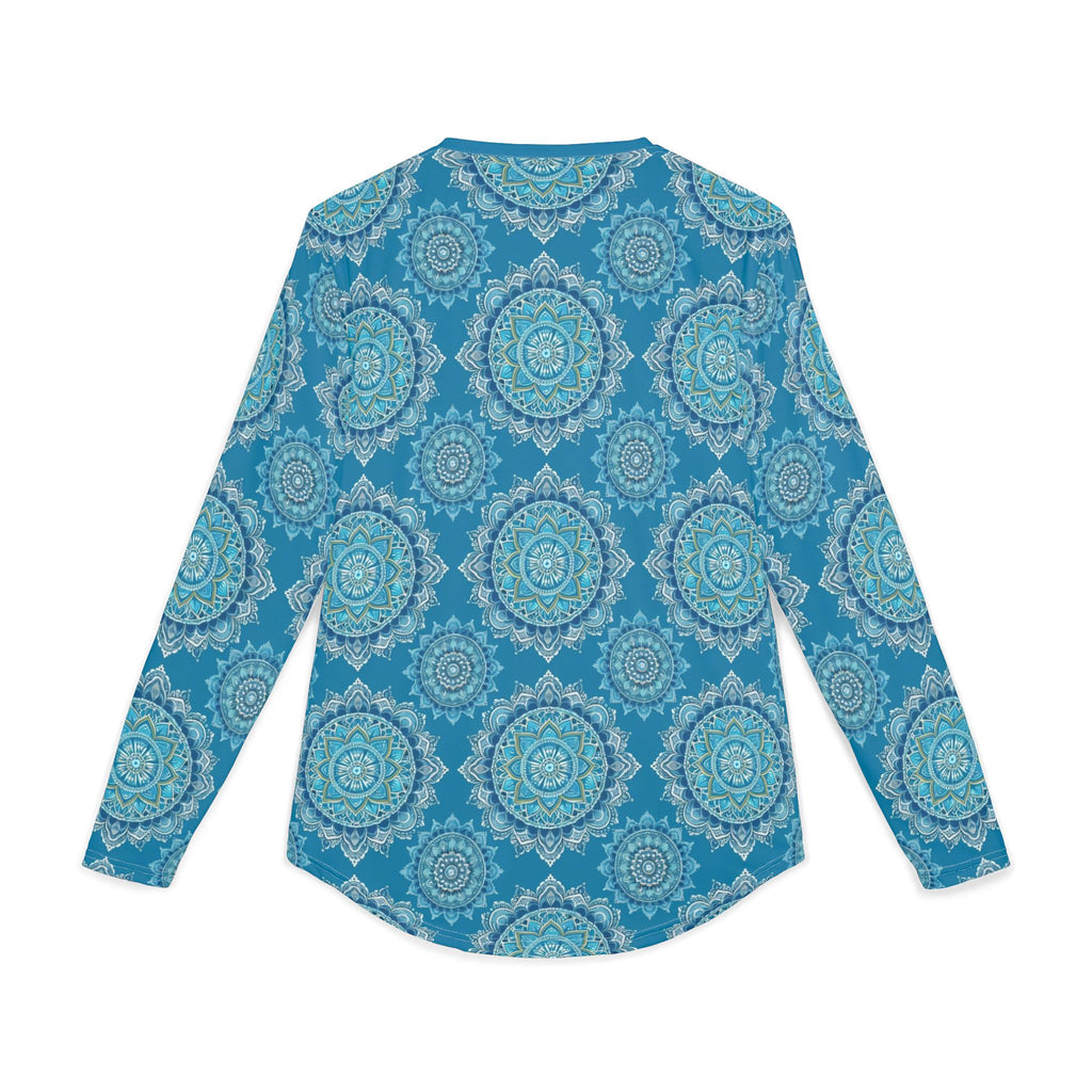 Men's UV Long Sleeve Shirt —  "UPF 50+" Teal Mandala Sun Protection Top
